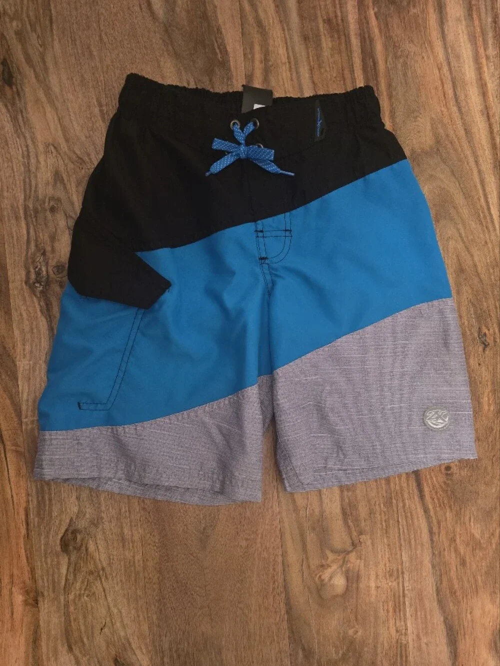 Colorblock Boys Swim Trunks - Black, Teal & Gray Size: Medium (10/12)